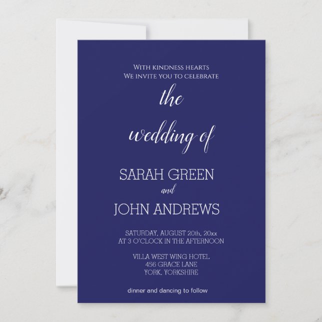 Elegant Midnight Navy Blue Wedding Invitation (Front)