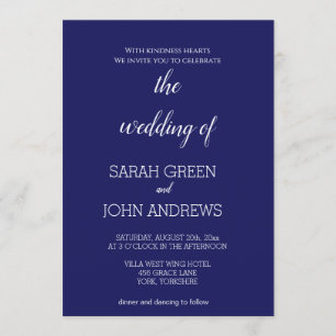 Elegant Midnight Navy Blue Wedding Invitation