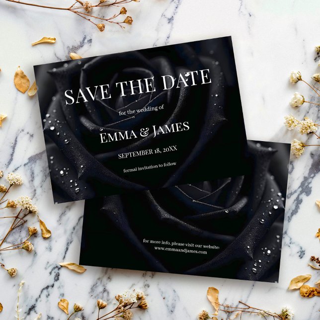 Elegant Midnight Rose Black & White Floral Wedding Save The Date (Creator Uploaded)