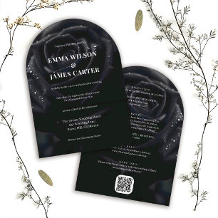 Elegant Midnight Rose Floral All in One Wedding Invitation