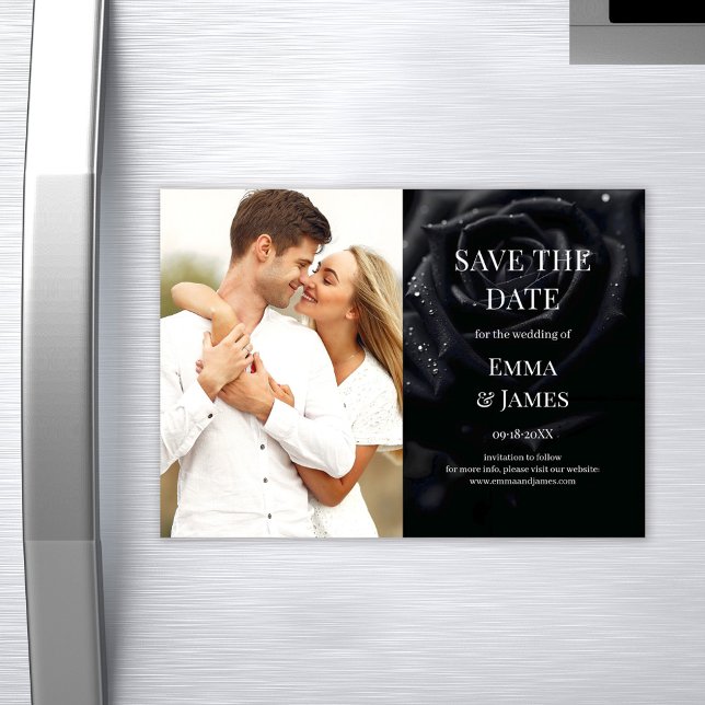 Elegant Midnight Rose Photo Save The Date Magnet (Creator Uploaded)