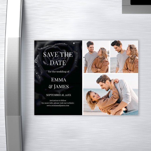 Elegant Midnight Rose Wedding Photo Save The Date Magnetic Invitation (Creator Uploaded)