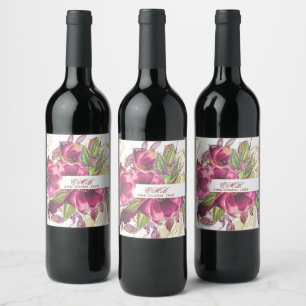 Elegant Milestone Birthday Burgundy Floral Chic Wine Label