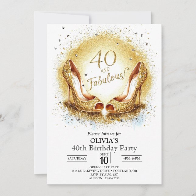 Elegant Milestone Digital Gold 40th Birthday Invitation (Front)