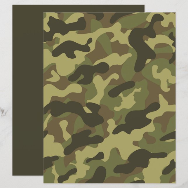 Elegant Military Green Camouflage Scrapbook Paper (Front/Back)