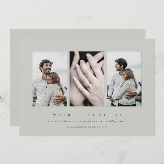 Elegant Minimal 3 Photo Engagement Announcement (Front/Back)