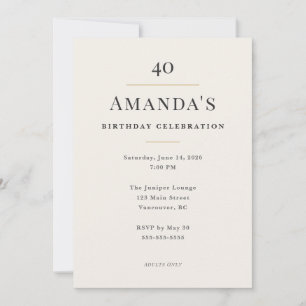 Elegant Minimal 40th Birthday Celebration Invitation