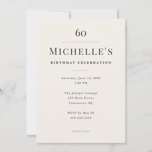 Elegant Minimal 60th Birthday Celebration Invitation (Front)