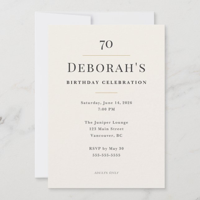Elegant Minimal 70th Birthday Celebration Invitation (Front)