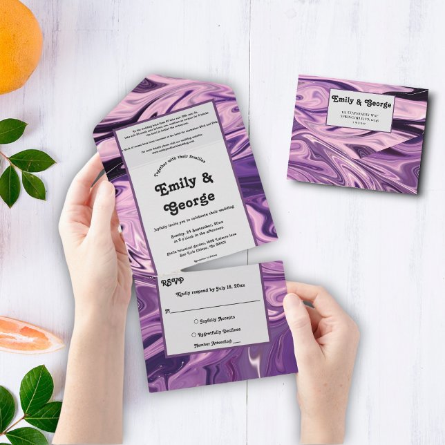 Elegant Minimal Abstract Paint Blue Galaxy Wedding All In One Invitation (Creator Uploaded)