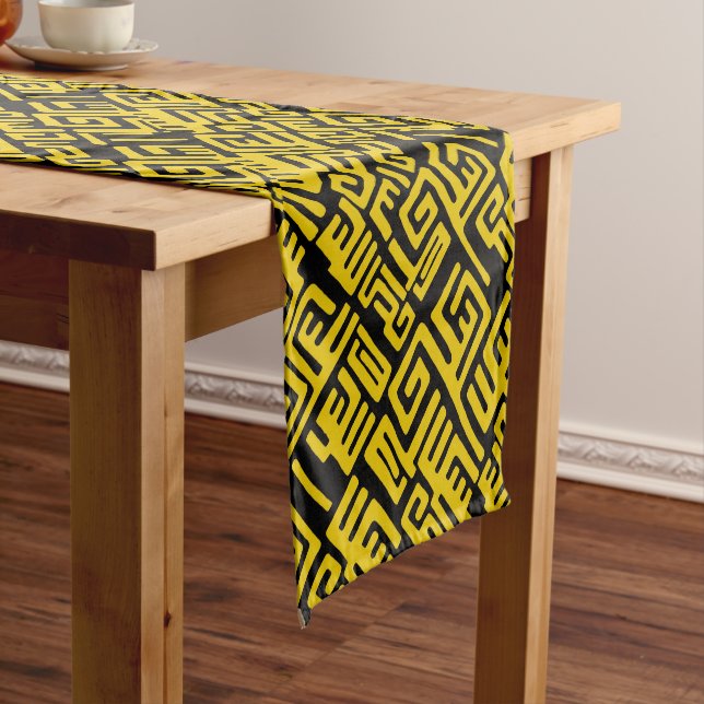 Elegant Minimal African Tribal Pattern Yellow Line Short Table Runner (In Situ)