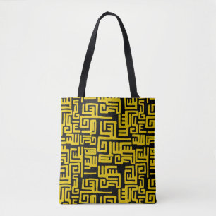 Elegant Minimal African Tribal Pattern Yellow Line Tote Bag