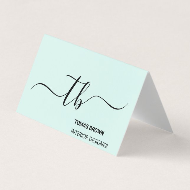 Elegant minimal aqua black monogram initials business card (Front)