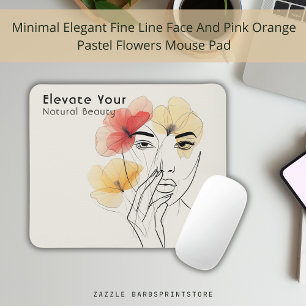Elegant Minimal Art Line Face Flowers Beauty Logo  Mouse Mat
