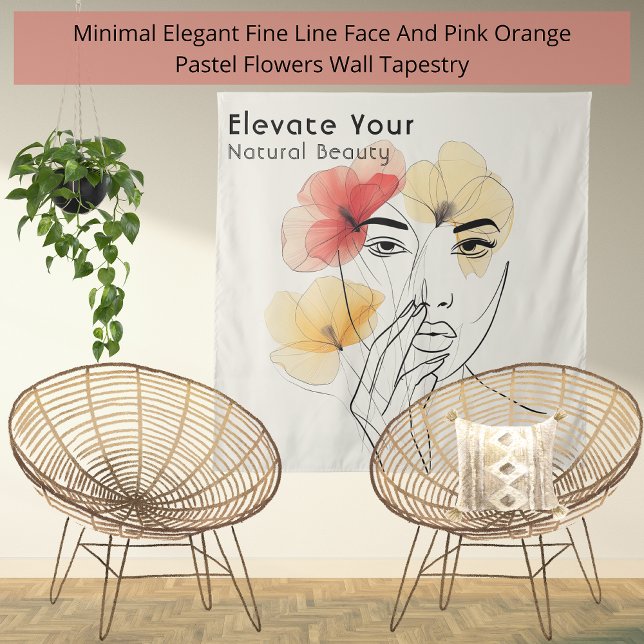 Elegant Minimal Art Line Face Flowers Beauty Logo  Tapestry (Creator Uploaded)