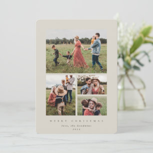 Elegant Minimal Beige Frame 4 Photo Holiday Card