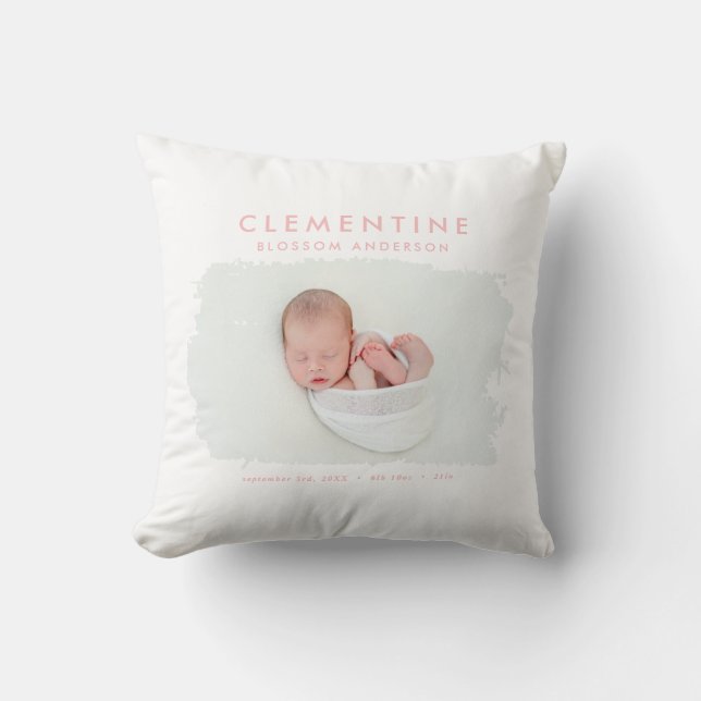 Elegant minimal  birth announcement photo cushion (Front)