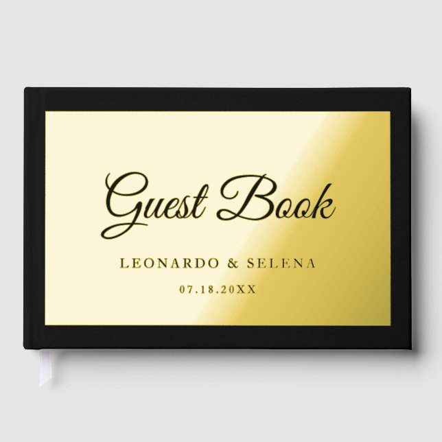 Elegant Minimal Black and Gold Wedding Guest Book (Front)