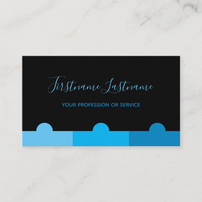 Elegant minimal black and indigo blue monogram business card (Front)