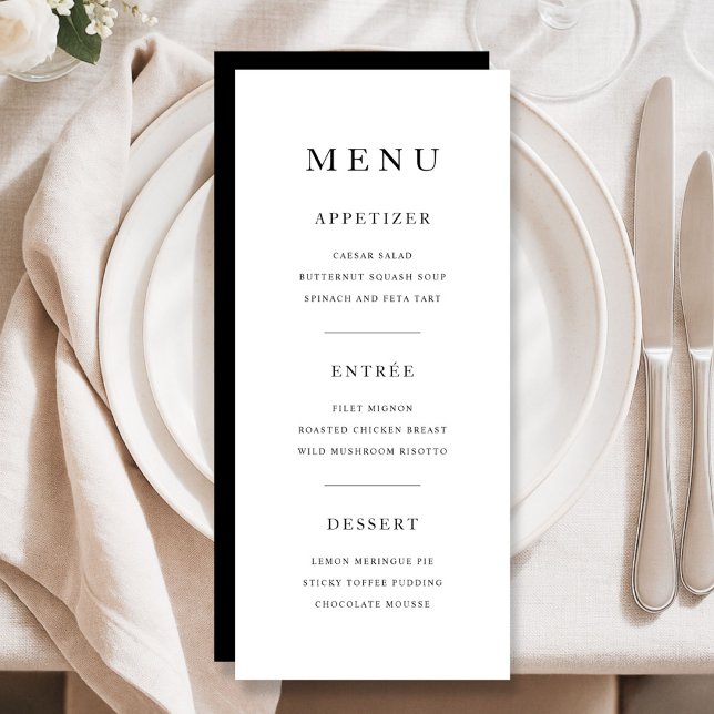 Elegant Minimal Black And White Dinner Menu (Elegant Minimal Black And White Dinner Menu)