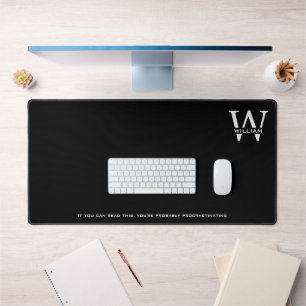 Elegant Minimal Black and White Monogram Name Desk Mat