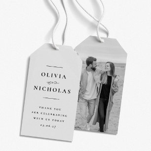 Elegant minimal black and white photo wedding gift tags