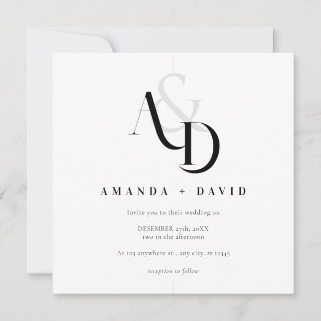 Elegant Minimal Black and White Simple Wedding Invitation (Front)