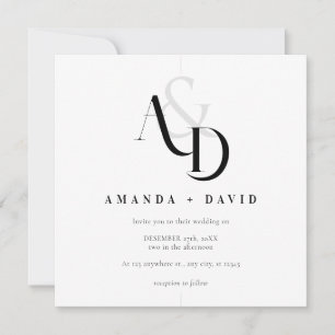 Elegant Minimal Black and White Simple Wedding Invitation