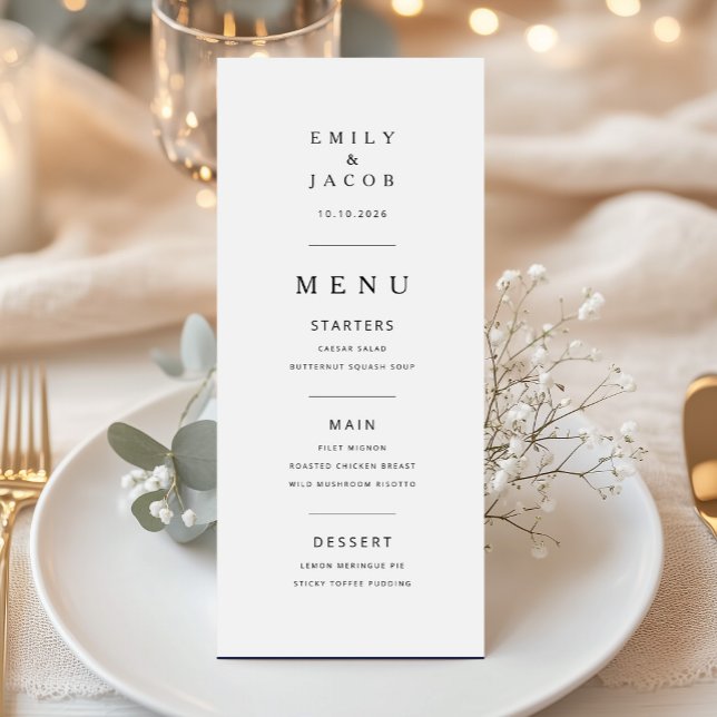 Elegant Minimal Black And White Wedding Menu (Elegant Minimal Black And White Wedding Menu)