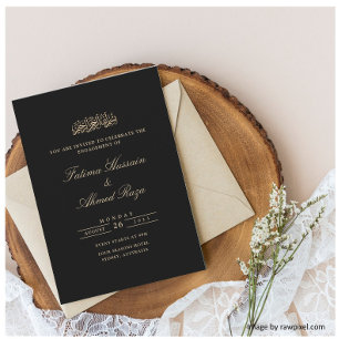 Elegant Minimal Black Engagement Party Muslim Invitation