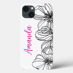 Elegant Minimal Black Flowers on White Phone Case