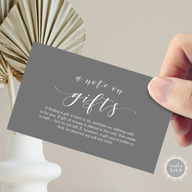 Elegant Minimal, Black font, A note on gifts Enclosure Card (Elegant Minimal script, A note on gifts Enclosure Card, in Dark Classy Contemporary Grey Themed)