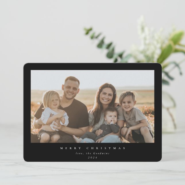 Elegant Minimal Black Frame Single Photo Holiday Card (Standing Front)