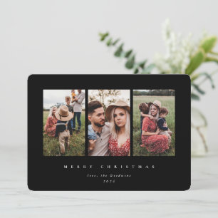 Elegant Minimal Black Frame Triple Photo Holiday Card