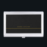 Elegant Minimal Black Gold Line Name Business Card Holder<br><div class="desc">Modern and elegant black business card case,  personalise it with your name of choice in golden brown on black background. All colours can be changed if you like. More matching items are available in my shop.</div>