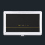 Elegant Minimal Black Gold Line Name Business Card Holder<br><div class="desc">Modern and elegant black business card case,  personalise it with your name of choice in golden brown on black background. All colours can be changed if you like. More matching items are available in my shop.</div>