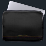 Elegant Minimal Black Gold Line Name  Laptop Sleeve<br><div class="desc">This personalised black laptop sleeve with your name of choice in golden brown on black background is modern and elegant. All colours can be changed if you like.</div>