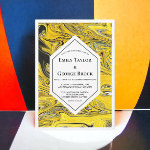Elegant Minimal Black Gold Pastel Abstract Wedding Invitation