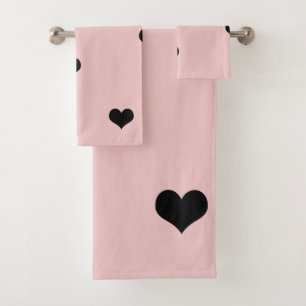 Elegant minimal black pink cute heart pattern bath towel set