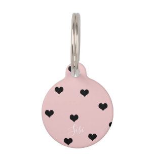 Elegant minimal black pink cute heart pattern pet tag
