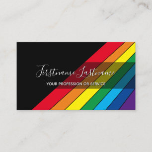 Elegant minimal black rainbow colour stripes busin business card