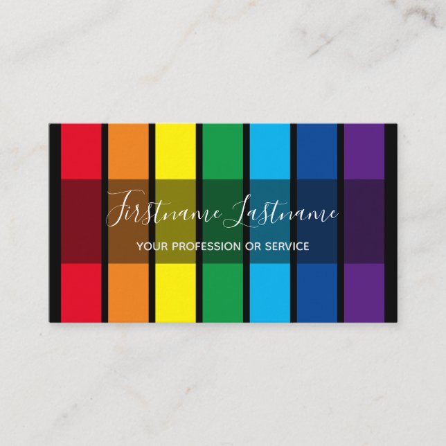Elegant minimal black rainbow colour stripes busin business card (Front)