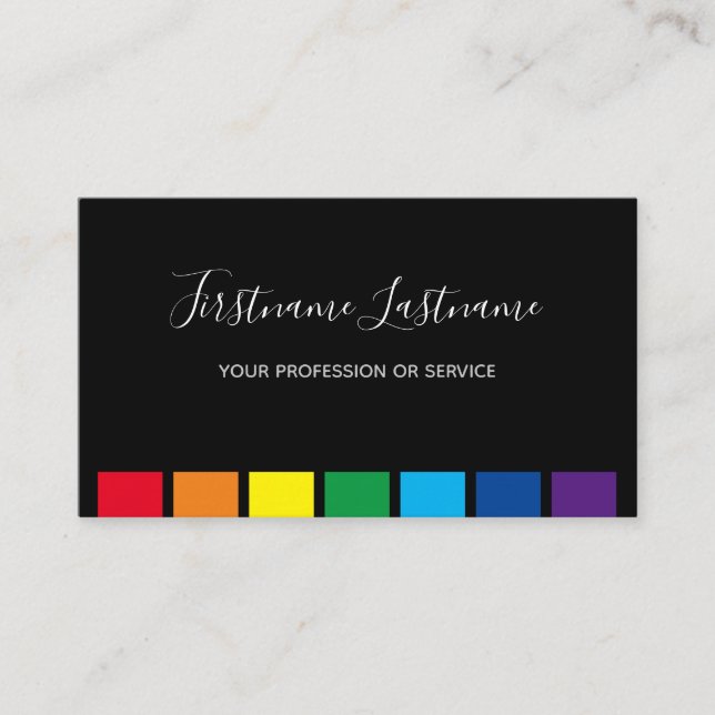 Elegant minimal black rainbow colour stripes business card (Front)