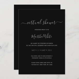 Elegant Minimal Black Silver Virtual Bridal Shower Invitation