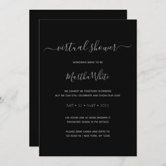 Elegant Minimal Black Silver Virtual Bridal Shower Invitation