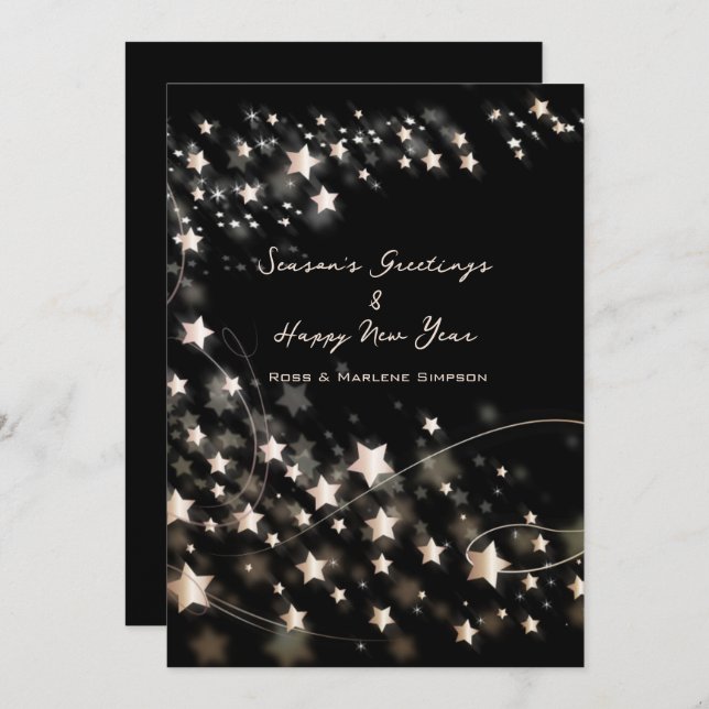 Elegant Minimal Black Stars Seasons & New Years Holiday Card (Front/Back)