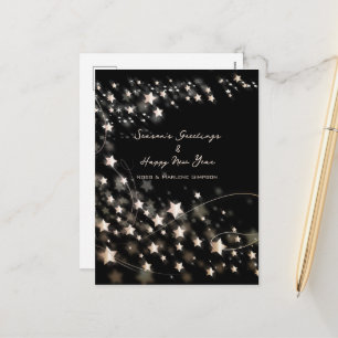 Elegant Minimal Black Stars Seasons & New Years Holiday Postcard