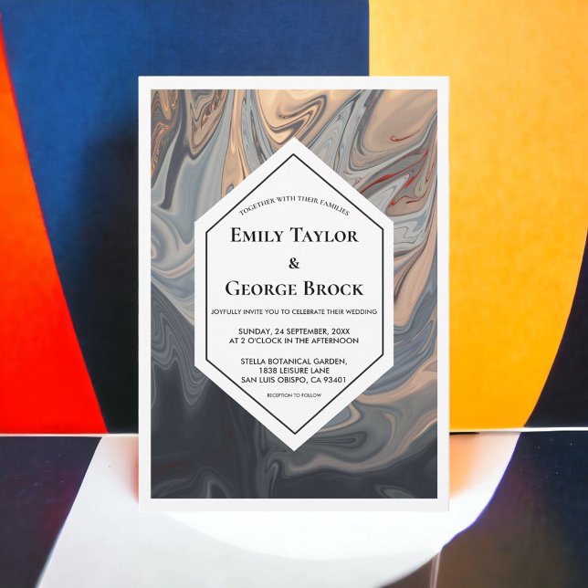 Elegant Minimal Black Terracotta Abstract Wedding Invitation (Creator Uploaded)