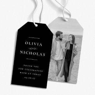 Elegant minimal black wedding photo gift tags