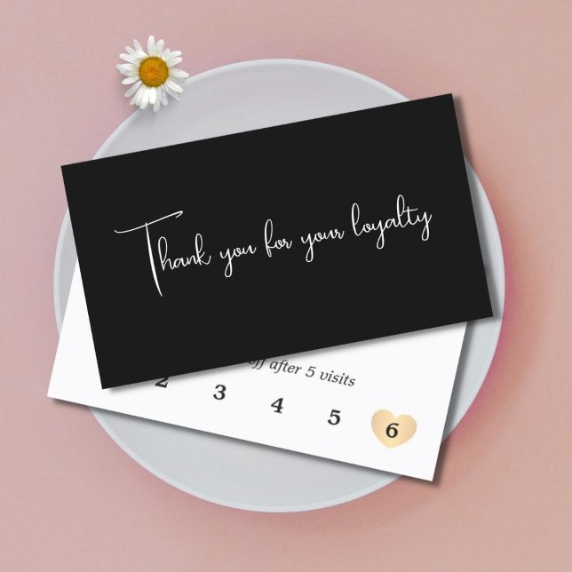 Elegant Minimal Black White Gold Heart  Loyalty Card (Creator Uploaded)